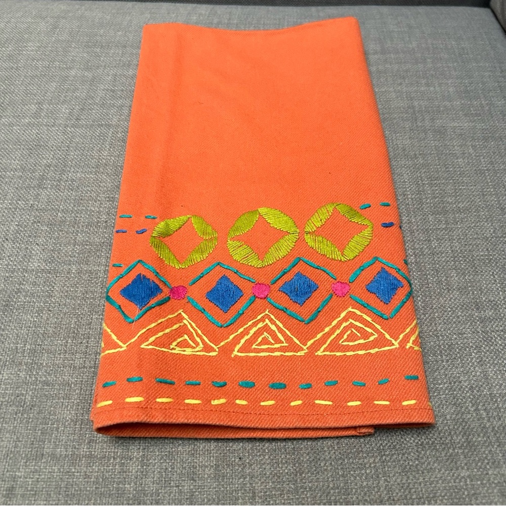 Handmade Embroidered Kitchen Towel Heavy Cotton Twill Geometric Patterns#1015257
